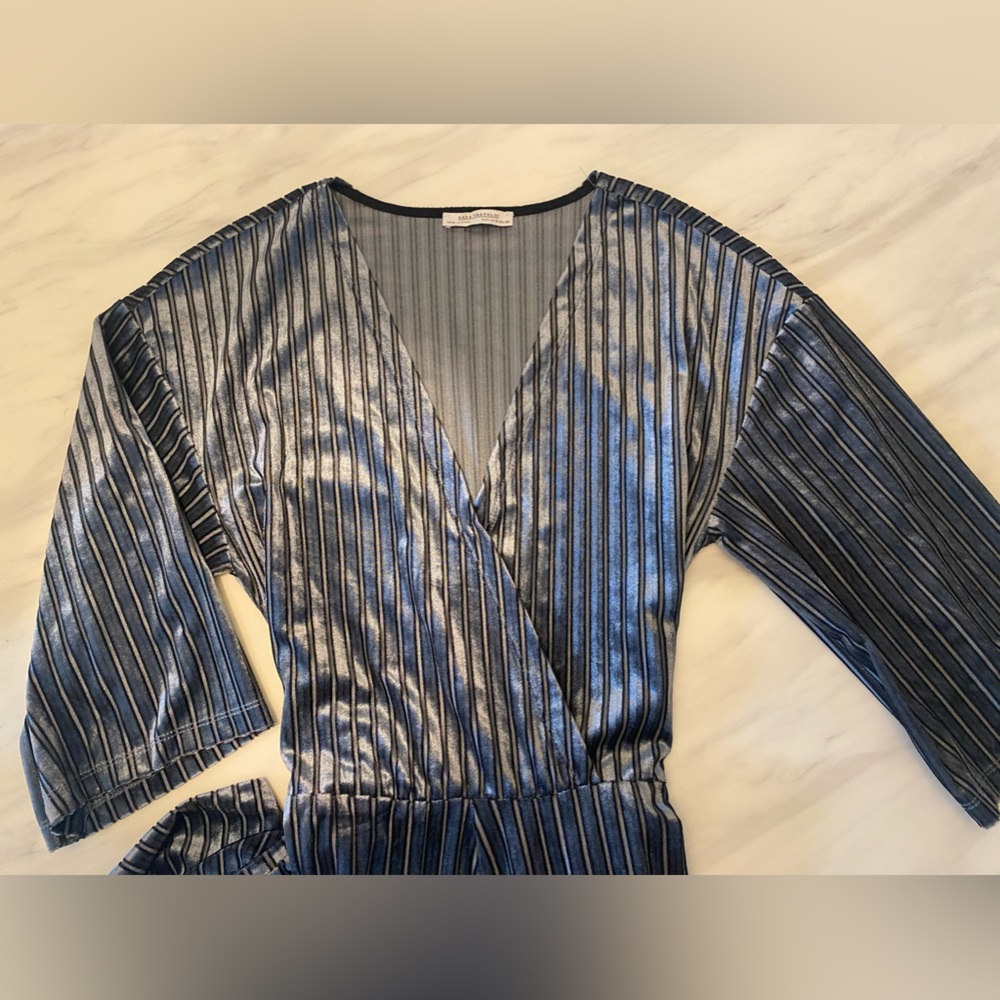 Zara Panne Velvet Striped Jumpsuit Size Small